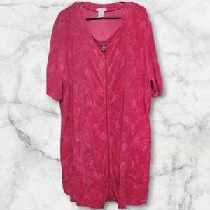 Paradise Bay Women’s Swim Cover Up Coral Pink Zip Up Pockets 2X Wine Glass Print